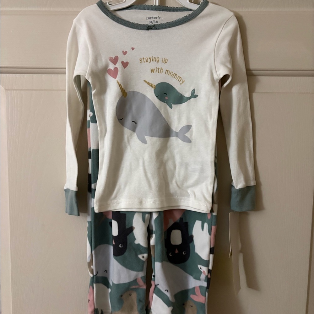 Carter's Cream, Green and Pink Narwhal Pajama Set